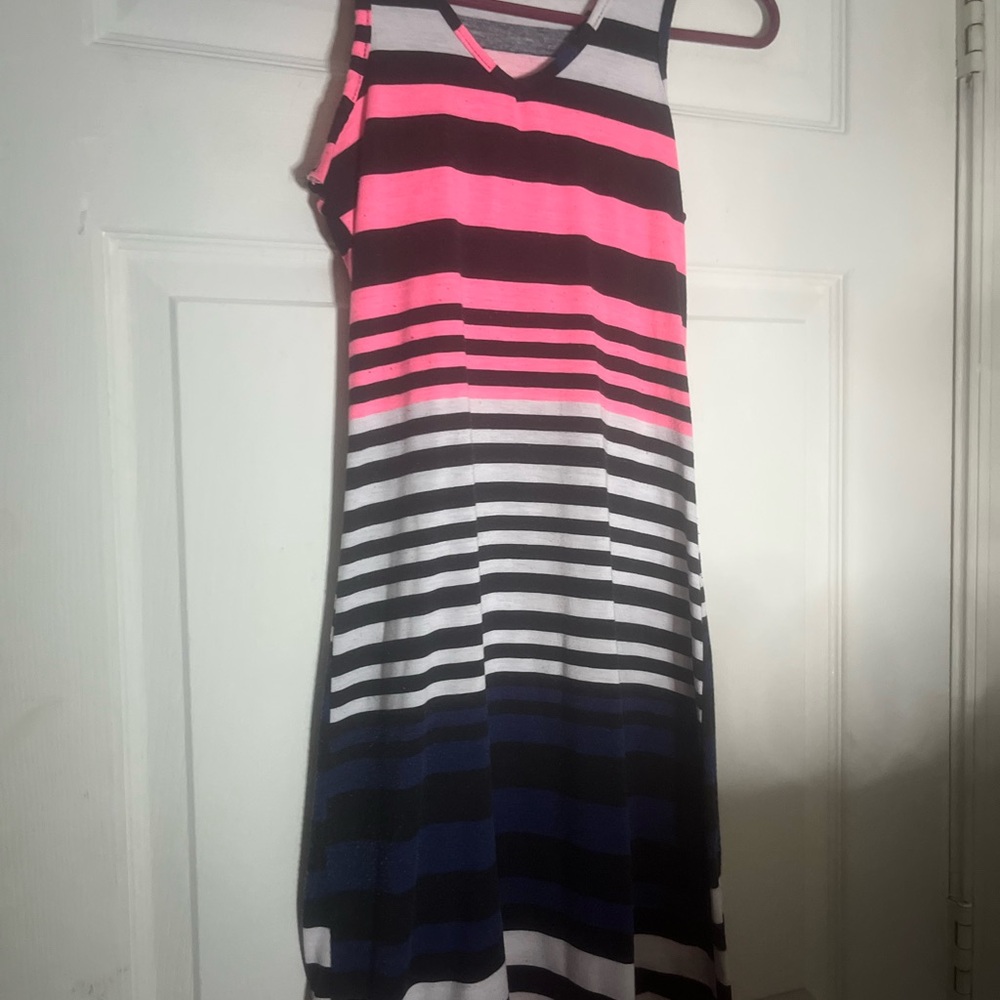 Striped Sleeveless Dress in Pink, Black, and Blue